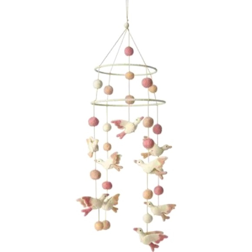 Charming Pink and White Bird Mobile